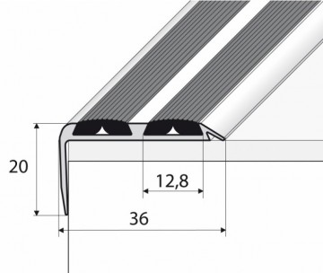 Aluminum stair profiles with double anti slip rubber insert